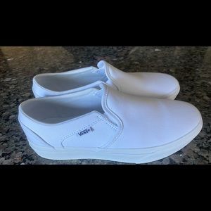Womens white Vans platform slip on sneakers